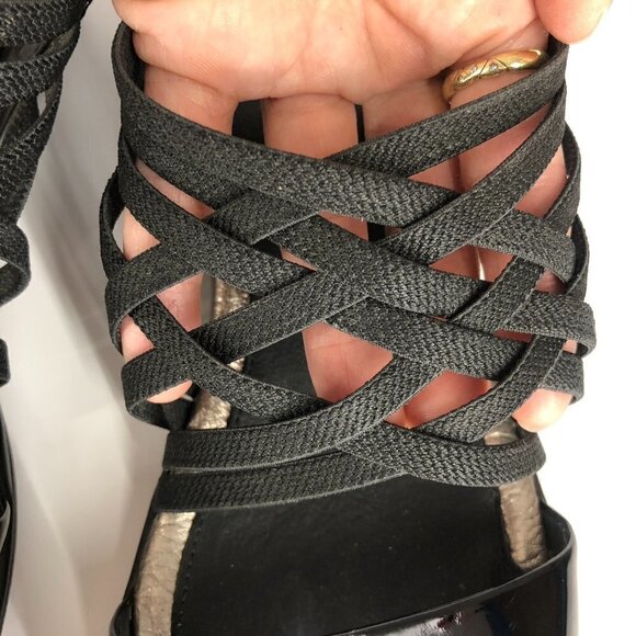 ECCO Black Patent Leather & Elastic Straps Sandals Sz 40 - Picture 11 of 15